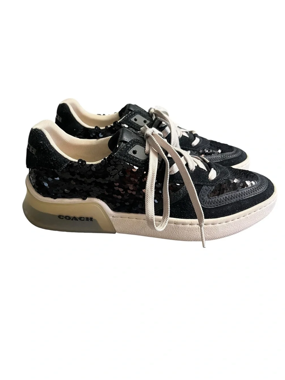 Coach CitySole Court Sneakers Womens 8.5 Black Sequin Suede Shoes G5506 Fashion